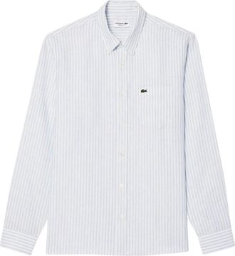 Lacoste Regular Fit Gestreept Linnen Overhemd - Heren - Casual Overhemden - Blauw - XS - Linnen - Overhemden