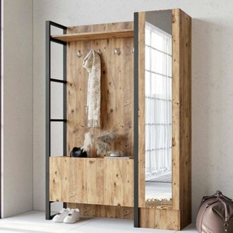 Dmora Mueble De Entrada Damasco, Espejo Incluido, Perchero, 5 Estantes, 126x34x180h Cm Roble Marr&oacute;n