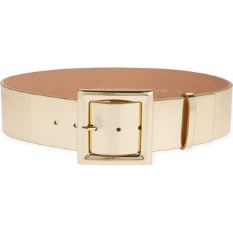 Carolina Herrera Icon Metallic Leather Belt in Gold at Nordstrom, Size Medium