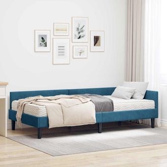vidaXL Estructura De Cama Esquina Con Colch&oacute;n 2 Uds. Azul Terciopelo Vidaxl