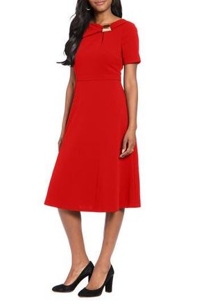 London Times Hardware Neck Fit & Flare Midi Dress in Molten Lava at Nordstrom Rack, Size 14