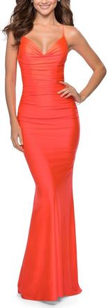 La Femme Neon Dress with Ruching and Strappy Back in Neon Coral at Nordstrom, Size 00