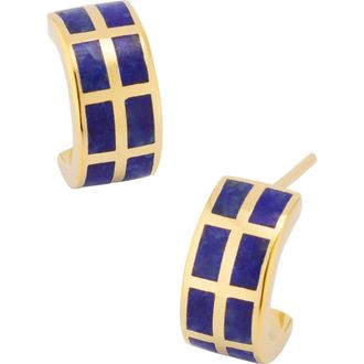 Jan Leslie Dash Huggie Earring Set In Sterling With 18K Gold Overlay in Blue at Nordstrom