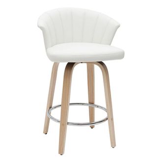 Miliboo Taburete De Cocina De Dise&ntilde;o Giratorio Blanco Con Madera Clara 65 Cm Albin