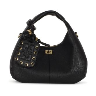 Ganni Handbags, female, Black, Size: ONE SIZE Hobo Mini Grained