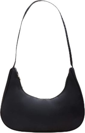 Generic Women Solid Color Nylon Tote Bag Lady Casual Crescent Shape Zipper Top-handle Bags Fashion Travel Phone Shoulder Bag (Black)