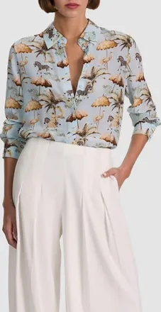 Alice & Olivia Willa Print Silk Shirt in Untamed at Nordstrom, Size X-Large