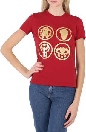 Roberto Cavalli Ladies Carmine Lucky Symbol Embroidered T-shirt, Brand Size 44 (US Size 10)