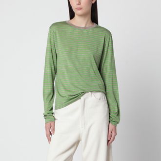 Auralee T-shirt verde a righe in lana