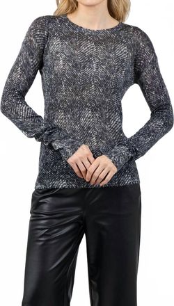 Autumn Cashmere Cashmere Herringbone Print Raw Edge Crew Sweater In Neutral Combo