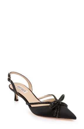 Badgley Mischka Angelina Slingback Pointed Toe Kitten Heel Pump in Black Satin at Nordstrom Rack, Size 9.5