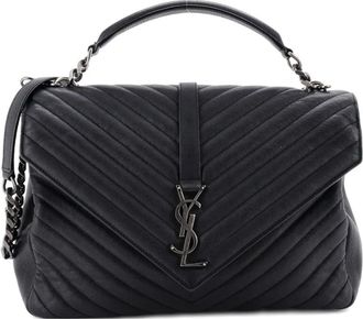 Saint Laurent Borsa a spalla Classic Monogram College grande in pelle matelass&eacute; con motivo chevron - Nero