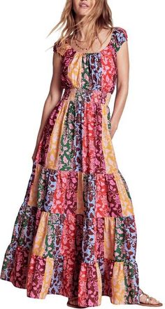 Boden Convertible Neck Tiered Maxi Dress in Multi, Ornate Vine Hotch at Nordstrom, Size 2