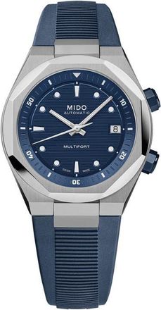 Mido Multifort 8 Two Crowns Automatic Rubber Strap Watch, 40mm in Blue at Nordstrom