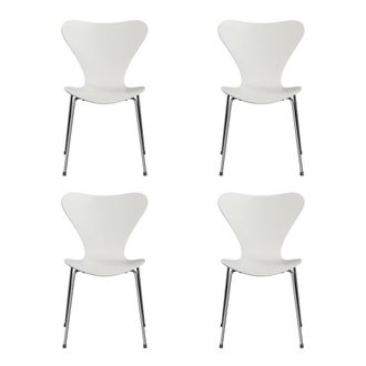 Fritz Hansen Serie 7 Stuhl, Chrom / Esche weiss lackiert (4er-Set)