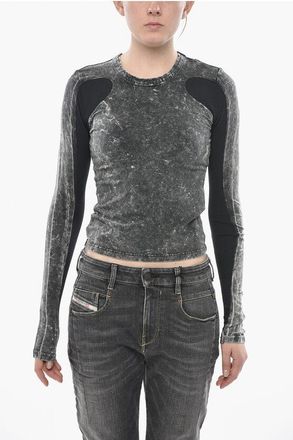 Diesel Marble-Effect Long-Sleeve Crewneck T-Shirt T-LASTEK with Rib size Xxs