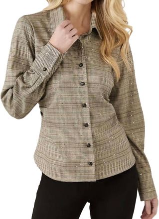 Karen Kane Sequin Side Pleat Shirt In Plaid