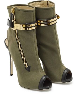 Giuseppe Zanotti ankle cutout peep-toe boots - women - Calf Leather/Canvas/Calf Leather/Calf Leather - 40 - Green