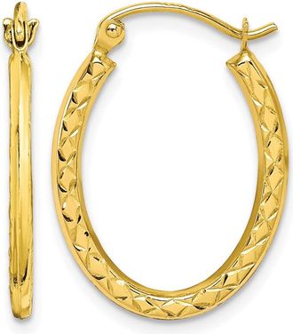 Diamond2Deal 10K Yellow Gold Textured Hollow Oval Shape Hoop Earrings