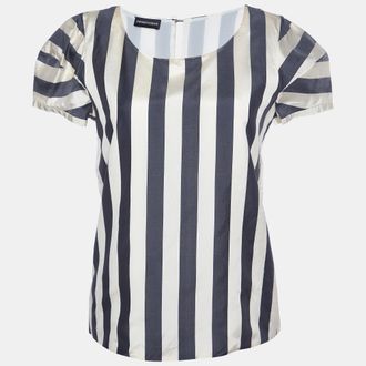 Emporio Armani Cream/Black Striped Silk Blend Top S