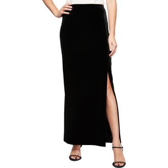 Alex Evenings Side Slit Velvet Maxi Skirt in Black at Nordstrom, Size X-Large