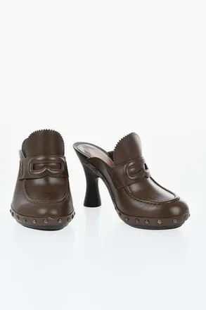 Burberry Brushed Leather Mules with Penny Design 11cm Burberry