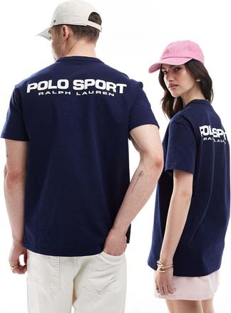 Polo Ralph Lauren Sport Capsule - T-shirt unisex pesante blu navy con stampa del logo sul davanti e sul retro