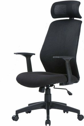 Dmora Silla De Oficina Dapril, Sill&oacute;n Presidencial Con Reposabrazos Y Reposacabezas, Silla De Oficina Ergon&oacute;mica, 63x62h117/126 Cm, Negro - Dmora