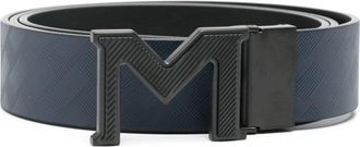 Montblanc logo-buckle leather belt - men - Calf Leather - One Size - Blue