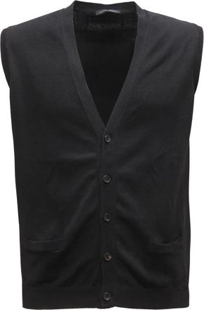 Roberto Collina Rp 09030 Katoenen Mouwloze Trui - Heren - Bodywarmers - Zwart - M - Katoen - Jassen