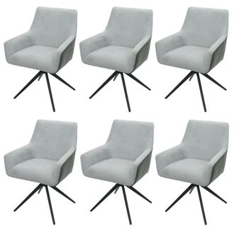 Hhg Nunca Usado] Lote De 6 Sillas De Comedor Hhg 081, Silla De Cocina Reposabrazos Giratoria Auto Posici&oacute;n Tela Mvg, Gris Claro Imitaci&oacute;n Piel Gris Oscuro