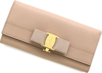 Ferragamo Pink Leather Long Wallet (Bi-Fold) (Pre-Owned)