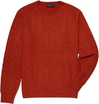 Brooks Brothers Kabelgebreide trui met ronde hals - Heren - Ronde hals truien - Rood - L - Wol - Truien & Vesten