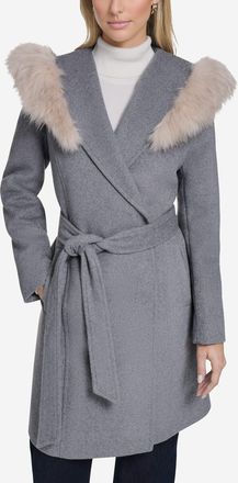 Cole Haan Womens Wool Wrap Coat - Grey Size 14
