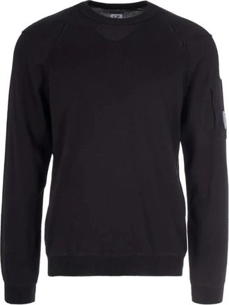 C.P. Company Ribgebreide Trui met Ronde Hals - Heren - Sweatshirts - Zwart - 2XL - Katoen - Hoodies & sweatvesten