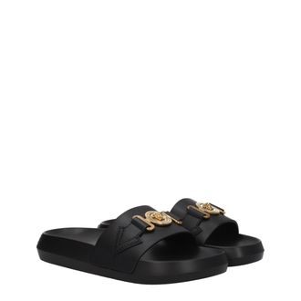 Versace Womens Black Leather Slippers