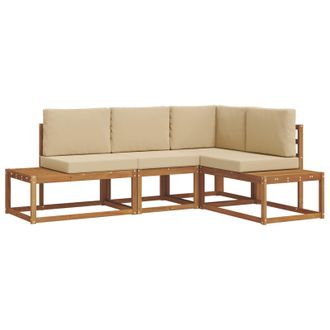 vidaXL Conjunto De Sof&aacute;s De Exterior Con Coj&iacute;n 4 Pieza Natural Y Beige Vidaxl