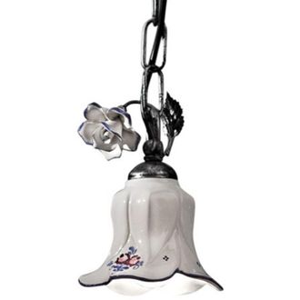 Ferroluce Lampadario Classico Pisa Metallo e Ceramica Nero Sfumato Argento 1 Luce E14