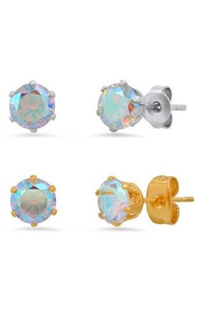 Steeltime HMY JEWELRY Stainless Steel 18K Gold Plated Stud Earrings - Pack of 2 in Two Tone at Nordstrom Rack