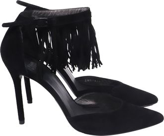 Stuart Weitzman Fringe Pointed-Toe Pumps in Black Suede