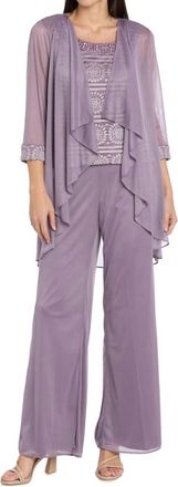 R & M Richards Glitter Embroidered Pant Suit With Pearl Neckline In Lavender