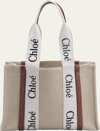 Chlo&eacute; Woody Medium Tote Bag in Linen