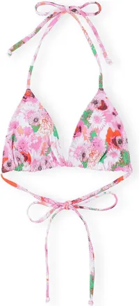 Ganni Printed String Bikini Top - Size 10/12 Pink