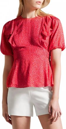 Ted Baker Devona Ruffle Trim Peplum Hem Blouse In Fuchsia Multi