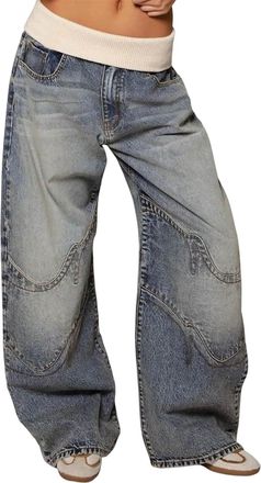 Generic Womens Spring and Autumn Retro Loose Casual High-Waisted Stretch Wide-Leg Jeans Y2K Fashion Street Trend Punk Gothic Straight Leg 2026