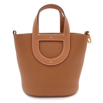 Herm&egrave;s Brown Gold Brown Taurillon Clemence Leather Handbag Tote Bag (Pre-Owned)
