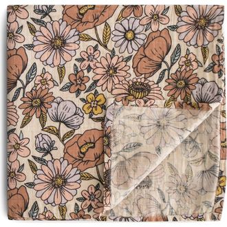 Mushie Muslin Swaddle Blanket in Retro Flowers at Nordstrom