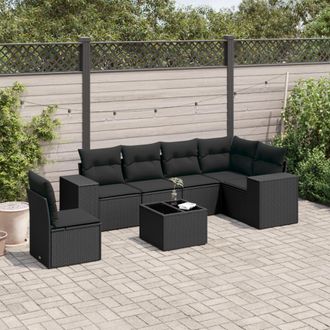 vidaXL Set De Comedor De Jard&iacute;n 7 Pzas Y Cojines Rat&aacute;n Sint&eacute;tico Negro Vidaxl