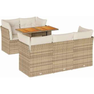 vidaXL Juego De Sof&aacute;s Jard&iacute;n Con Cojines 6 Pzas Rat&aacute;n Sint&eacute;tico Beige Vidaxl