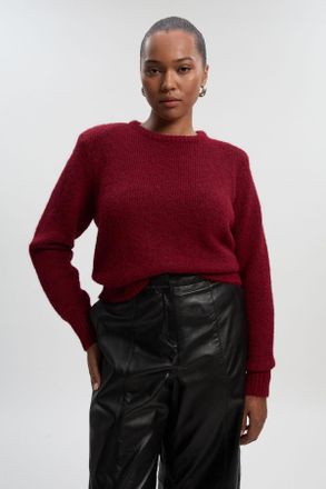 Karen Millen Womens Plus Size Cosy Knit Crew Neck Jumper - Burgundy - Size X-Large